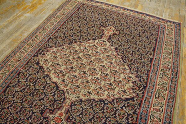 Antique w. Persian senneh paisley kilim 4'3"×5'10" navy & yellow, late 19th century 5 Antique w. Persian senneh paisley kilim 4'3"×5'10" navy & yellow, late 19th century - detail view 4