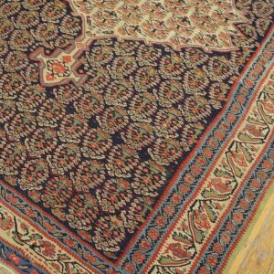 Antique W. Persian Senneh Paisley Kilim 4'3"×5'10" Navy & Yellow, Late 19th Century - detail view 5