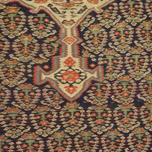 Antique W. Persian Senneh Paisley Kilim 4'3"×5'10" Navy & Yellow, Late 19th Century - detail view 6