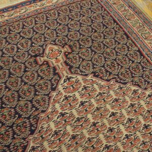 Antique W. Persian Senneh Paisley Kilim 4'3"×5'10" Navy & Yellow, Late 19th Century - detail view 7