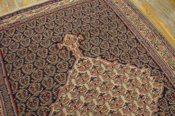 Antique w. Persian senneh paisley kilim 4'3"×5'10" navy & yellow, late 19th century 8 Antique w. Persian senneh paisley kilim 4'3"×5'10" navy & yellow, late 19th century - detail view 7