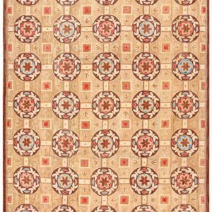 Contemporary American Hooked Rug — Beige Butterflies-Flowers Pattern
