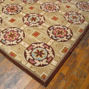 Contemporary American Hooked Rug — Beige Butterflies-Flowers Pattern - detail view 9