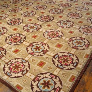 Contemporary American Hooked Rug — Beige Butterflies-Flowers Pattern - detail view 2
