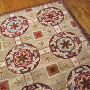 Contemporary American Hooked Rug — Beige Butterflies-Flowers Pattern - detail view 5