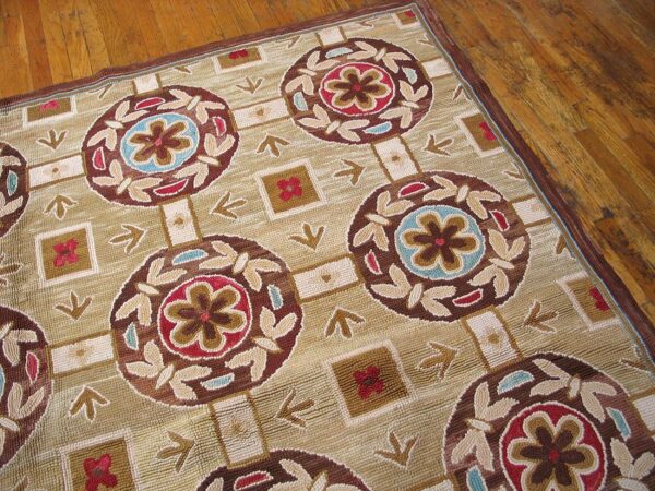 Contemporary american hooked rug — beige butterflies-flowers pattern - detail view 5