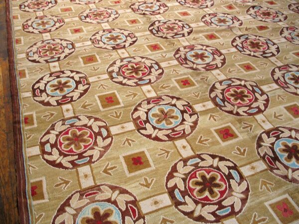 Contemporary american hooked rug — beige butterflies-flowers pattern - detail view 6