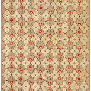 Contemporary American Hooked Rug — Beige Color, Flowers Pattern