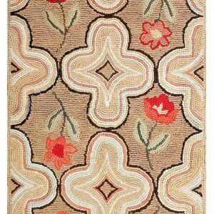 Contemporary American Hooked Rug — Beige Color, Flowers Pattern - detail view 3