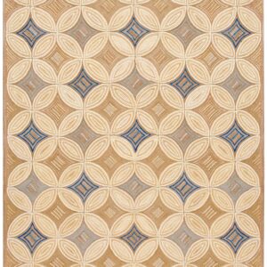 Contemporary American Hooked Rug — Beige & Cream Geometric Pattern