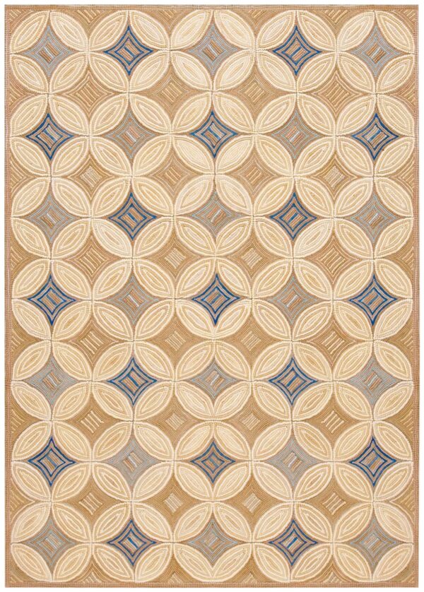 Contemporary american hooked rug — beige & cream geometric pattern