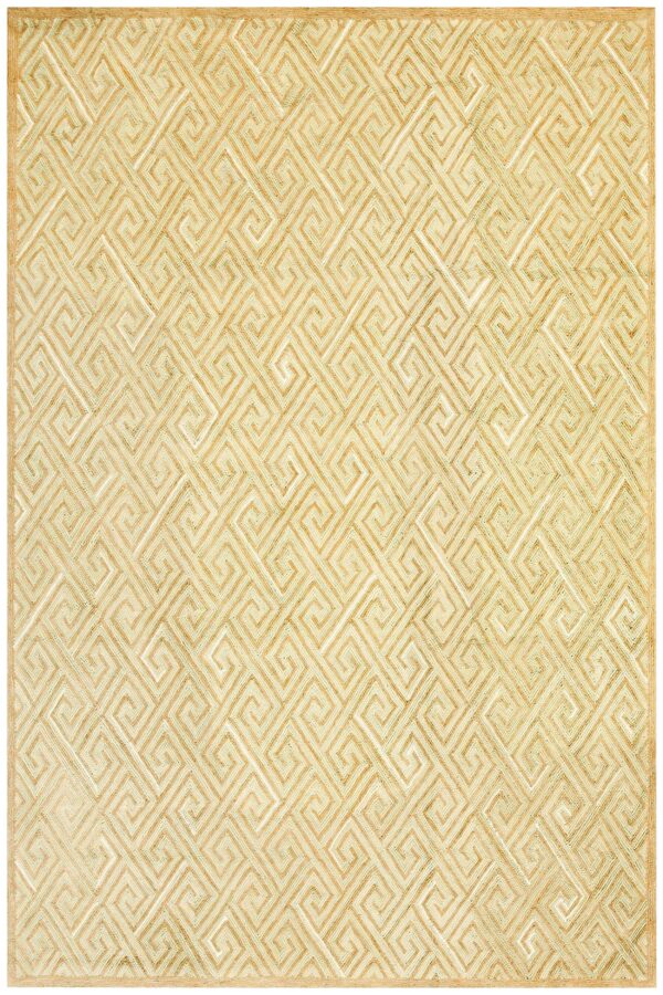 Contemporary american hooked rug — beige geometric pattern