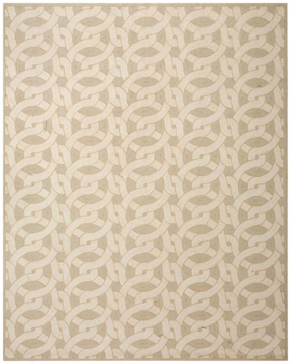 Contemporary american hooked rug 10'ã—14' â€” beige interlocking circle pattern