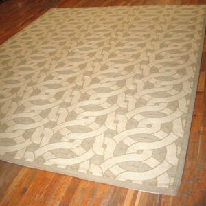 Contemporary American Hooked Rug 10'Ã—14' â€” Beige Interlocking Circle Pattern - detail view 1