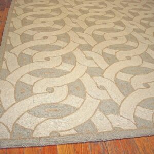 Contemporary American Hooked Rug 10'Ã—14' â€” Beige Interlocking Circle Pattern - detail view 3