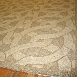 Contemporary American Hooked Rug 10'Ã—14' â€” Beige Interlocking Circle Pattern - detail view 4