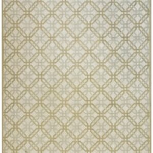Contemporary American Hooked Rug 9'Ã—12' â€” Beige & Ivory Interlocking Geometric