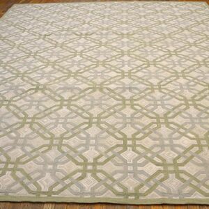 Contemporary American Hooked Rug 9'Ã—12' â€” Beige & Ivory Interlocking Geometric - detail view 1