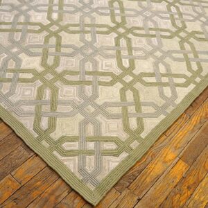 Contemporary American Hooked Rug 9'Ã—12' â€” Beige & Ivory Interlocking Geometric - detail view 4