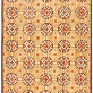 Contemporary American Hooked Rug — Beige & Red Butterflies-Flowers