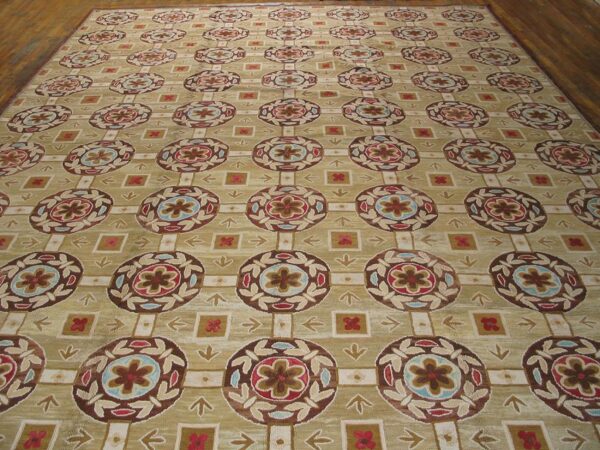 Contemporary american hooked rug — beige & red butterflies-flowers - detail view 1