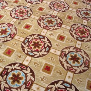 Contemporary American Hooked Rug — Beige & Red Butterflies-Flowers - detail view 2