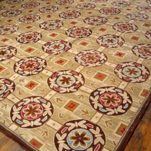Contemporary American Hooked Rug — Beige & Red Butterflies-Flowers - detail view 3