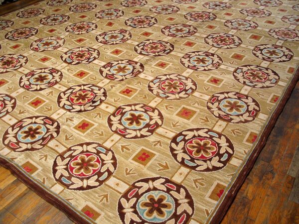 Contemporary american hooked rug — beige & red butterflies-flowers - detail view 3