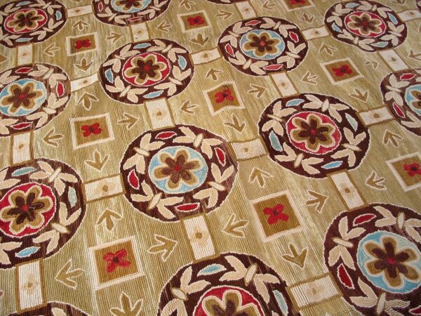 Contemporary american hooked rug — beige & red butterflies-flowers - detail view 4