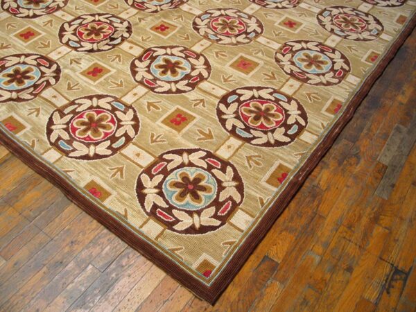 Contemporary american hooked rug — beige & red butterflies-flowers - detail view 7