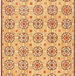 Contemporary American Hooked Rug â€” Beige & Red Butterflies-Flowers Pattern