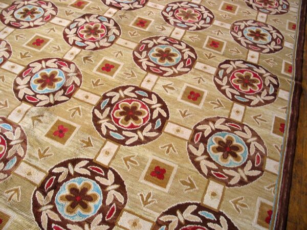 Contemporary american hooked rug â€” beige & red butterflies-flowers pattern - detail view 1