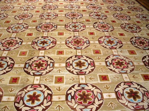 Contemporary american hooked rug â€” beige & red butterflies-flowers pattern - detail view 5