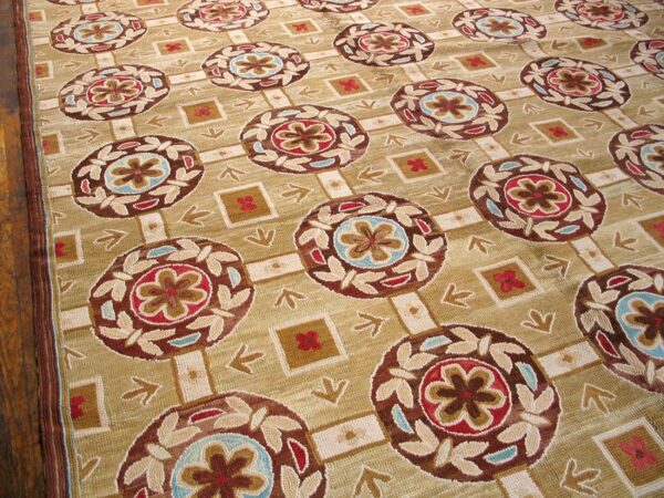 Contemporary american hooked rug — beige & red butterflies-flowers pattern 7 Contemporary american hooked rug — beige & red butterflies-flowers pattern - detail view 6