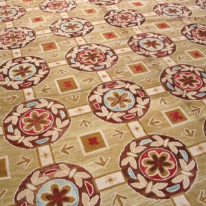 Contemporary American Hooked Rug â€” Beige & Red Butterflies-Flowers Pattern - detail view 6