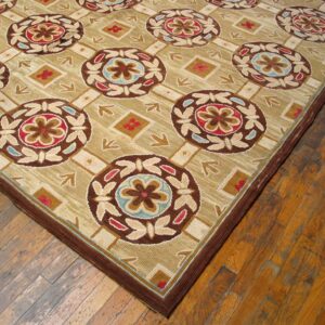 Contemporary American Hooked Rug â€” Beige & Red Butterflies-Flowers Pattern - detail view 7