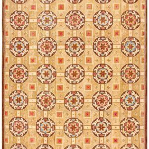 Contemporary American Hooked Rug — Beige & Red Butterflies-Flowers Pattern