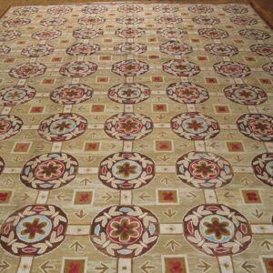Contemporary American Hooked Rug — Beige & Red Butterflies-Flowers Pattern - detail view 1