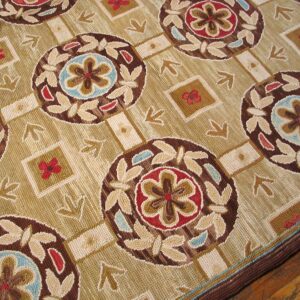Contemporary American Hooked Rug — Beige & Red Butterflies-Flowers Pattern - detail view 3