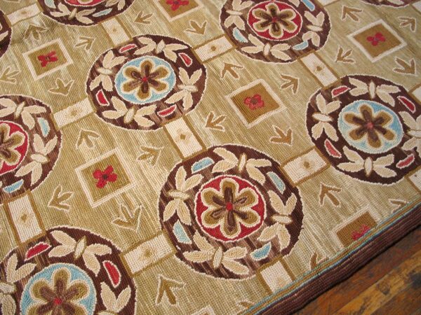 Contemporary american hooked rug — beige & red butterflies-flowers pattern - detail view 3