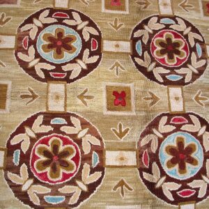 Contemporary American Hooked Rug — Beige & Red Butterflies-Flowers Pattern - detail view 7