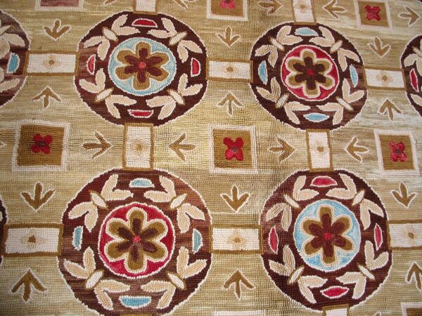 Contemporary american hooked rug — beige & red butterflies-flowers pattern - detail view 7