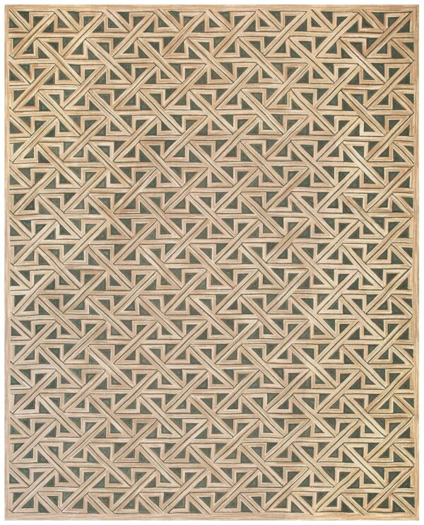 Contemporary american hooked rug — black & brown geometric pattern