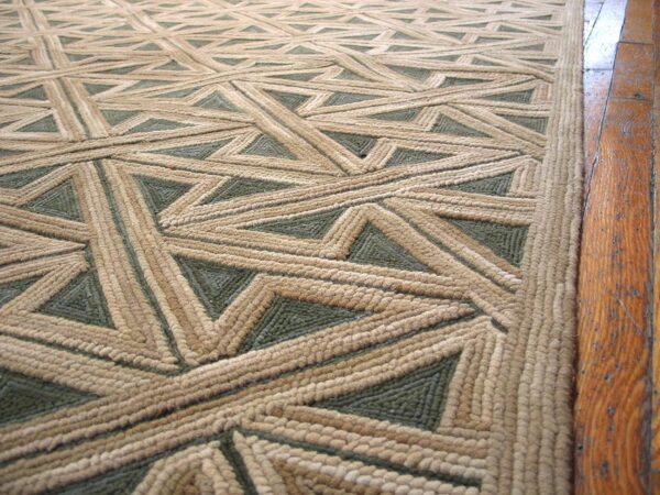 Contemporary american hooked rug — black & brown geometric pattern - detail view 3