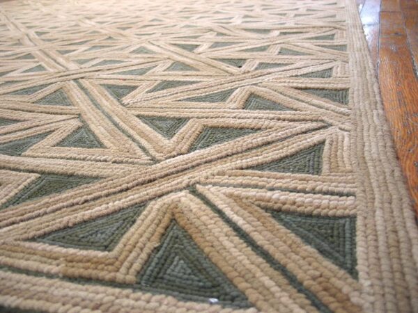 Contemporary american hooked rug — black & brown geometric pattern - detail view 4