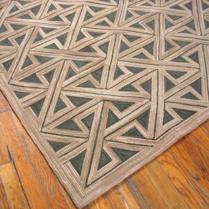 Contemporary American Hooked Rug — Black & Brown Geometric Pattern - detail view 5