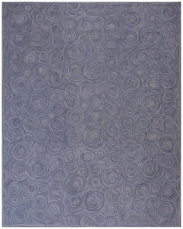 Contemporary american hooked rug 8'ã—10' â€” blue circles pattern