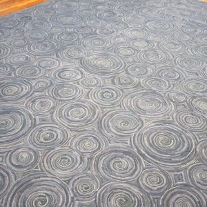 Contemporary American Hooked Rug 8'Ã—10' â€” Blue Circles Pattern - detail view 2