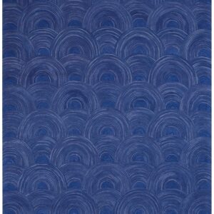 Contemporary American Hooked Rug — Blue Clouds-Geometric Pattern