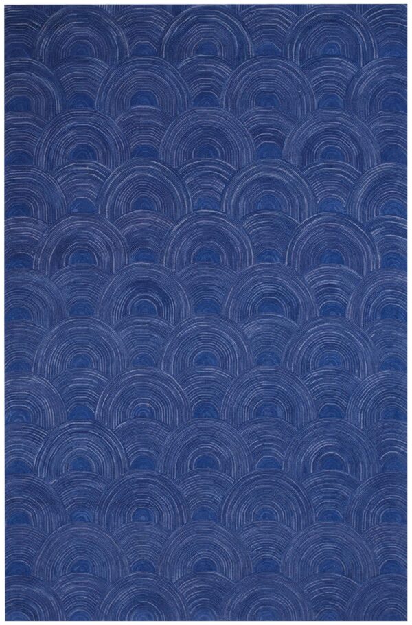 Contemporary american hooked rug — blue clouds-geometric pattern